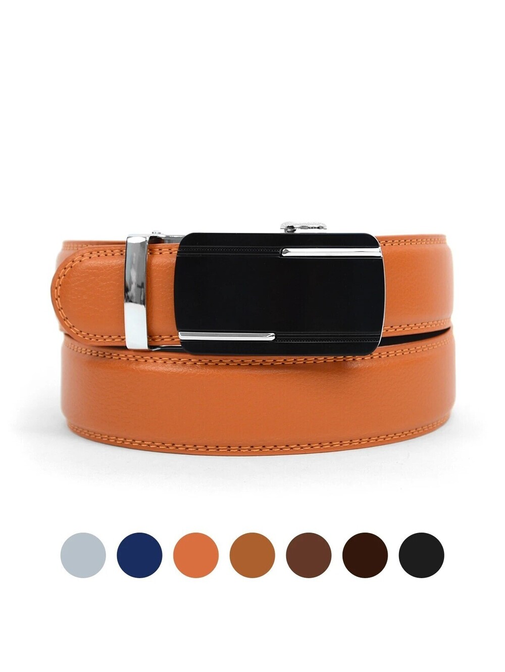 Sliding Buckle 46" Men's Genuine Leather Strap White Ratchet Belt MGLBB30-WHT